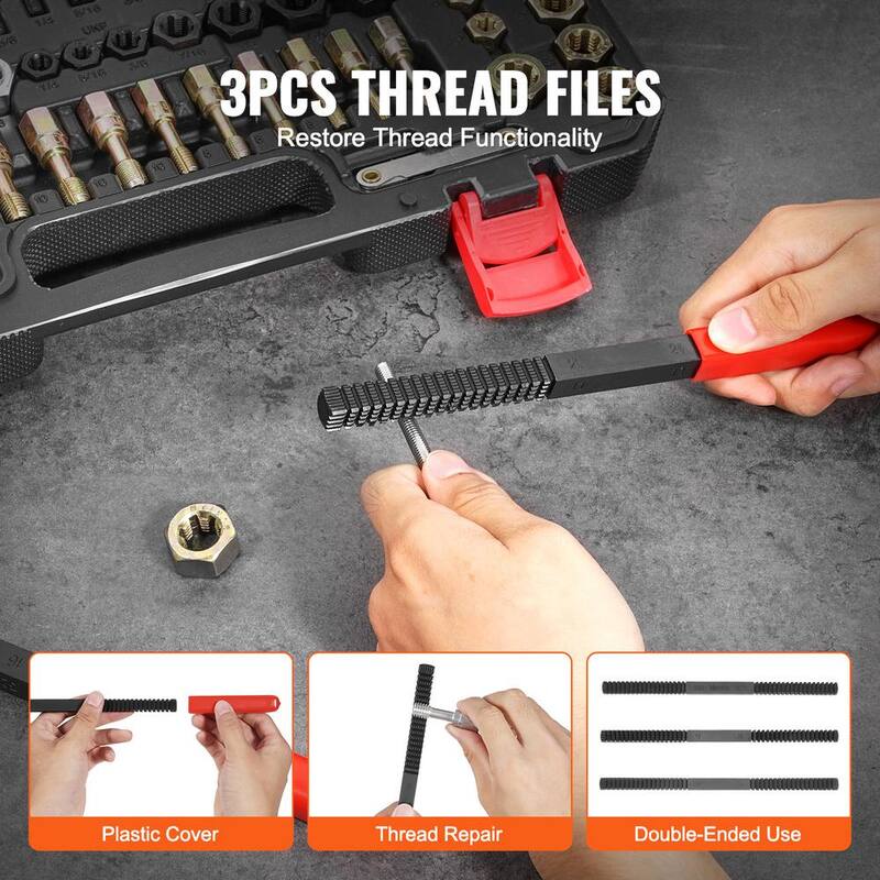 VEVOR 61-Piece Thread Chaser Set, UNC UNF and Metric Thread Restorer Tool, Rethreading Tool Kit with 28 Taps 28 Dies 3 Thread - LWCXTZGYZ61PQ0GQLV0
