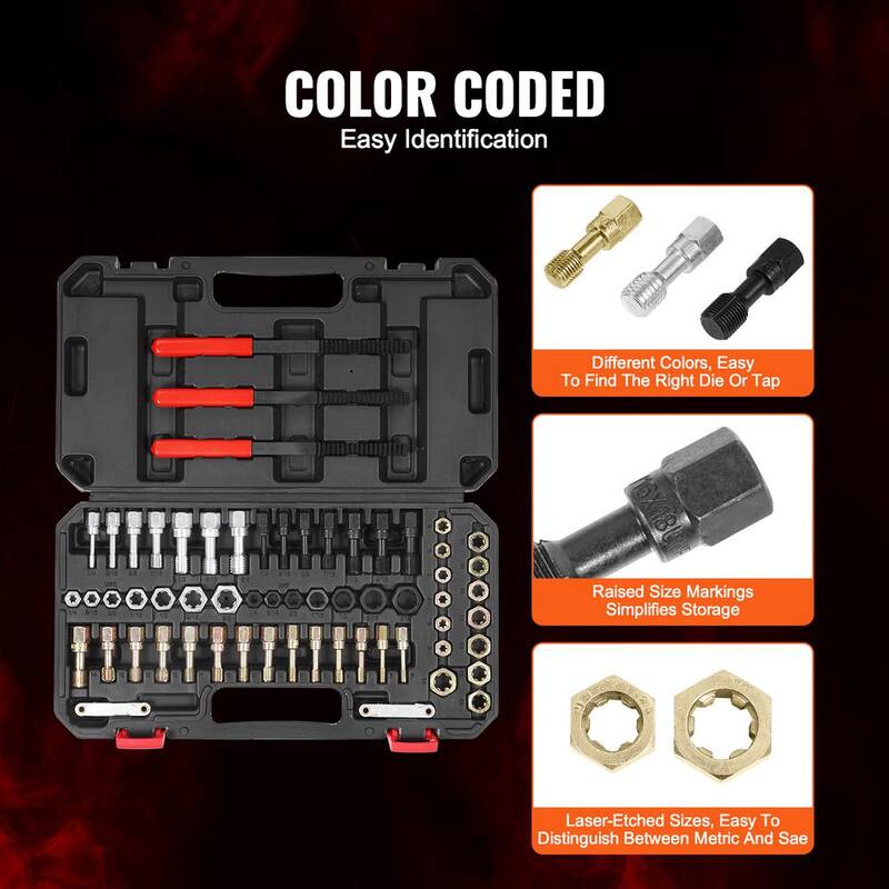 VEVOR 61-Piece Thread Chaser Set, UNC UNF and Metric Thread Restorer Tool, Rethreading Tool Kit with 28 Taps 28 Dies 3 Thread - LWCXTZGYZ61PQ0GQLV0