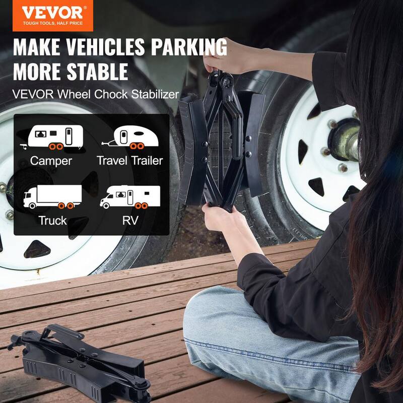 VEVOR 2PCS Wheel Chock Stabilizer H-shaped Tire Locking Chocks Built-in Ratchet Wrench for RV Trailer 3.5 in. to 12 in. Tire - CLWDQXBZXSDDH5TC4V0