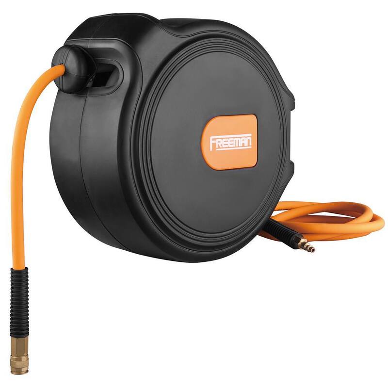 Freeman Digital Tire Inflator with LCD Gauge and 65 ft. Compact Air Hose Reel with 1/4 in. Hybrid Air Hose and Swivel Wall Mount - PCHR1DTI