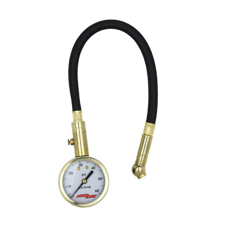 Accu-Gage 11 in. 60 PSI Tire Pressure Gauge Braided Air Hose Swivel Angle Ball Air Chuck - H60XA