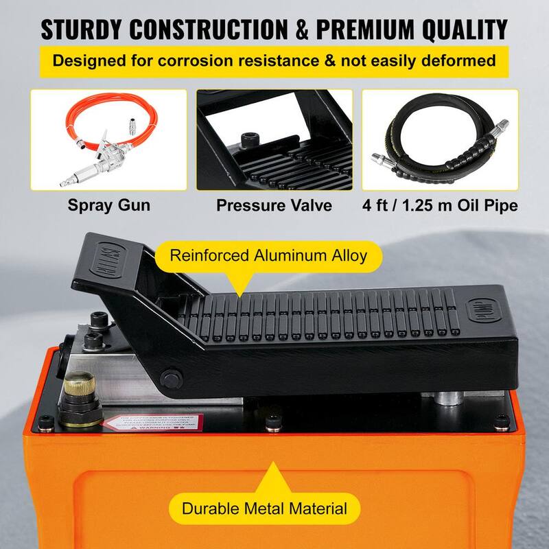 VEVOR Air Hydraulic Pump 10000 PSI Air Treadle Foot Actuated 3/8 in. NPT 1/2 Gal. with 6 ft. Hose 2 Connector Single Acting - QDJTYYBJPQTZ00001V0