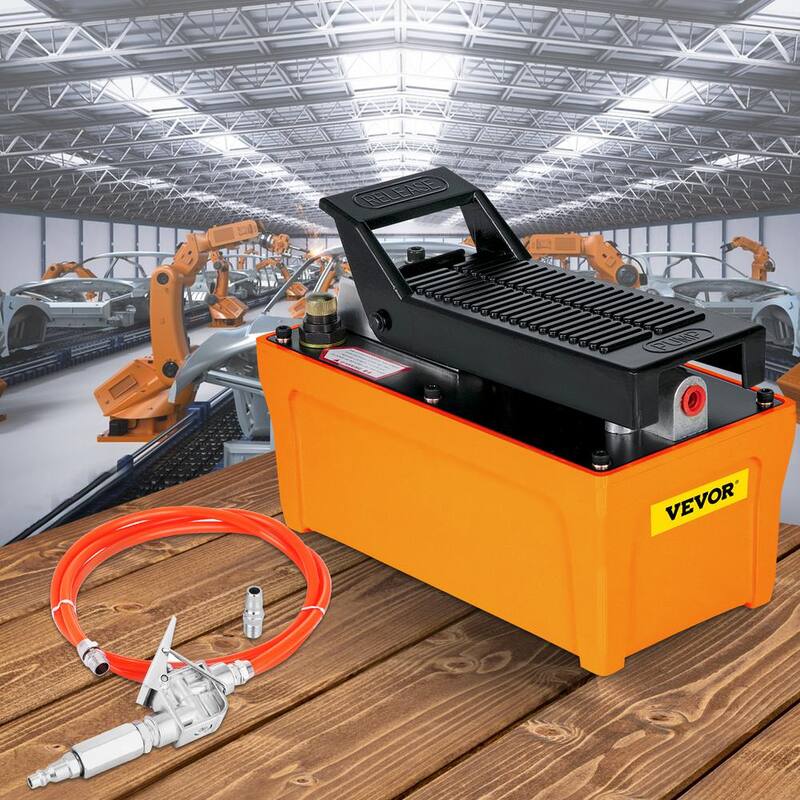 VEVOR Air Hydraulic Pump 10000 PSI Air Treadle Foot Actuated 3/8 in. NPT 1/2 Gal. with 6 ft. Hose 2 Connector Single Acting - QDJTYYBJPQTZ00001V0