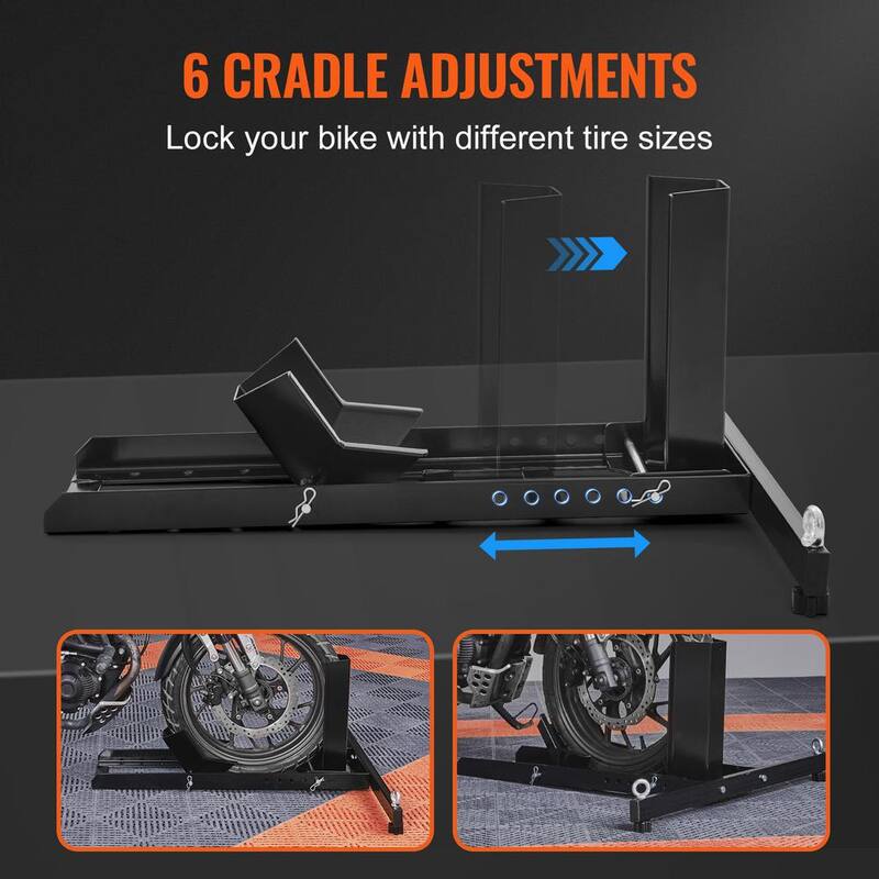 SKYSHALO Motorcycle Wheel Chock Upright, 1,800 lbs. Capacity, Heavy-duty Steel Motorcycle Front Wheel Stand with 6 Adjustable - MTCLDLZSKDHS2OLR1V0-0716