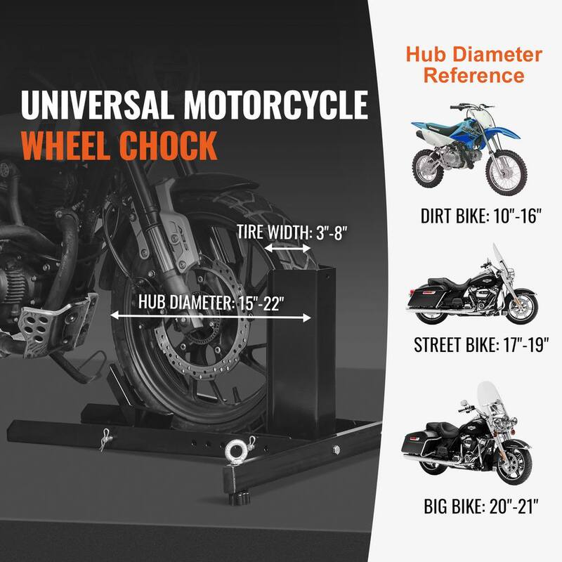 SKYSHALO Motorcycle Wheel Chock Upright, 1,800 lbs. Capacity, Heavy-duty Steel Motorcycle Front Wheel Stand with 6 Adjustable - MTCLDLZSKDHS2OLR1V0-0716