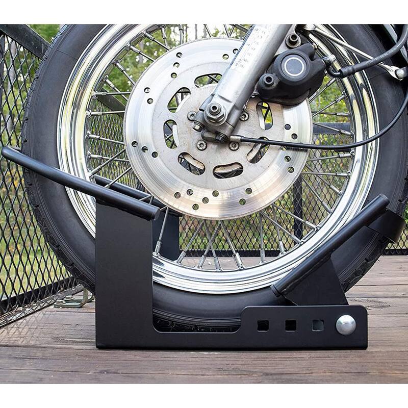 Camco Motorcycle Wheel Chock Mount with Handlebar Straps & Universal Tire Fit - 66100-CAMCO