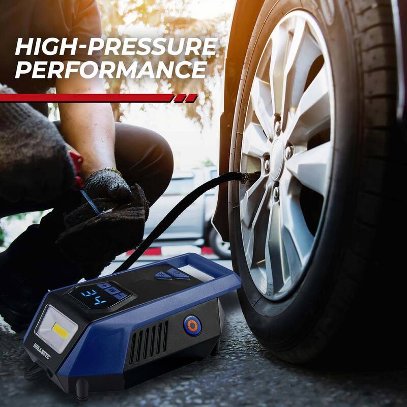 Bell + Howell BULLSEYE 150 PSI Handheld Tire Inflator with Digital Pressure Gauge, Sound and Light Alert in Blue - 2624
