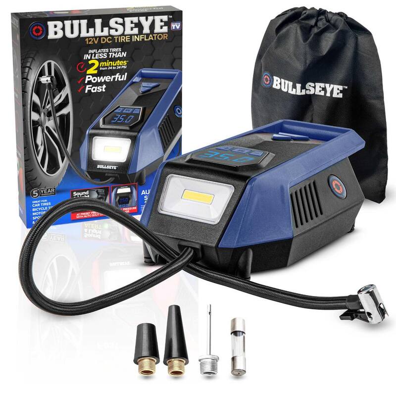 Bell + Howell BULLSEYE 150 PSI Handheld Tire Inflator with Digital Pressure Gauge, Sound and Light Alert in Blue - 2624