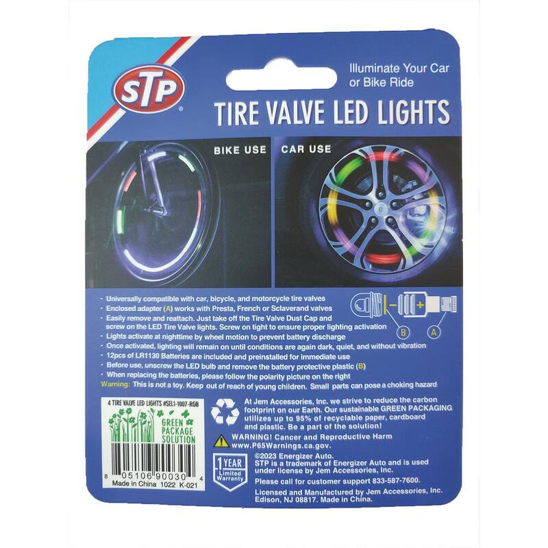 STP Tire Valve Multi-Color LED Lights For Cars, Motorcycles and Bicycles (4-Pack) - SEL1-1007-RGB