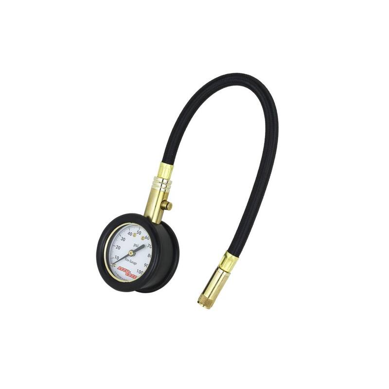 Accu-Gage Tire Pressure Gauge 11 in. Braided Air Hose Straight Air Chuck 100 PSI - RH100X