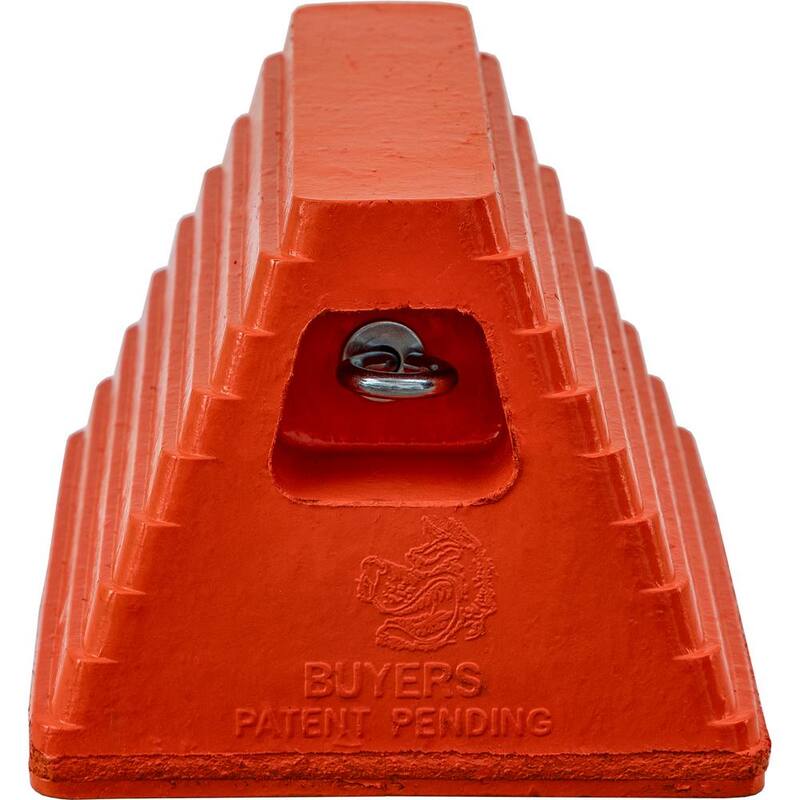 Buyers Products Orange Heavy Duty Rubber Wheel Chock with Recessed Chain Eye 10 in. x 8 in. x 6 in. - WC6810LP
