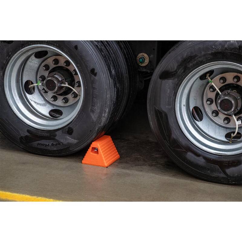 Buyers Products Orange Heavy Duty Rubber Wheel Chock with Recessed Chain Eye 10 in. x 8 in. x 6 in. - WC6810LP