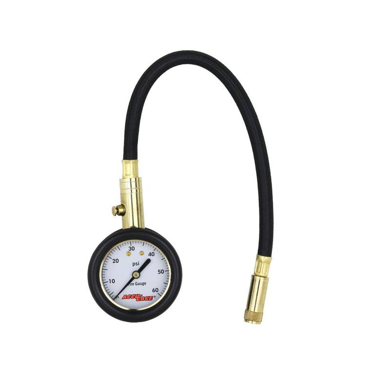 Accu-Gage Tire Pressure Gauge 11 in. Braided Air Hose Straight Air Chuck 60 PSI - RH60X
