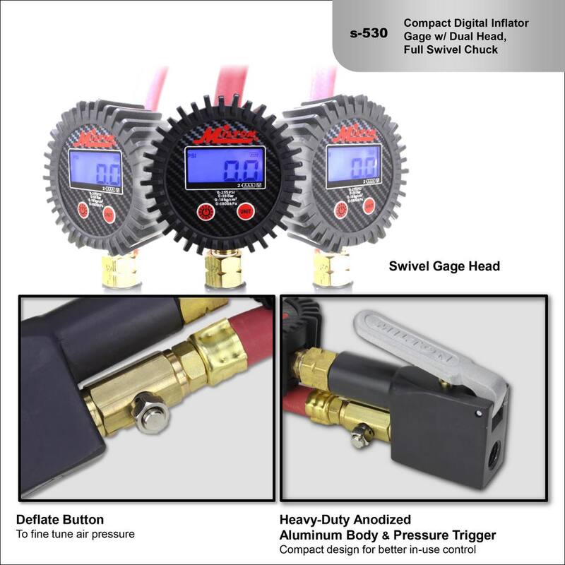 Milton Industries, Inc. Milton Dual Head Air Chuck Compact Digital Tire Inflator and Pressure Gauge 15 in. Rubber Air Hose (255 PSI) 1/4 in. NPT - S-530