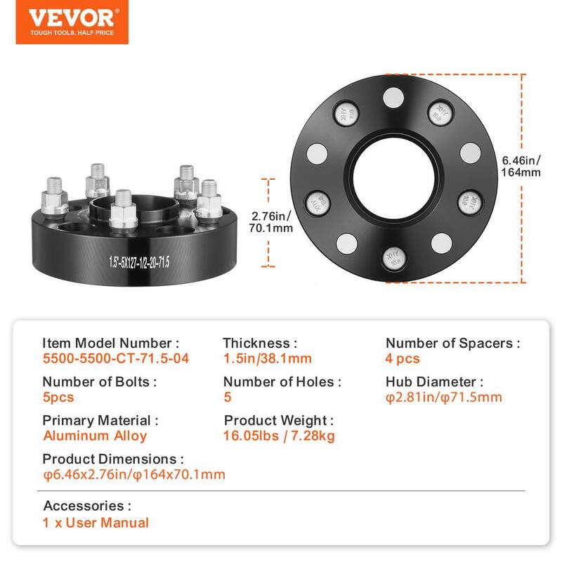 VEVOR 1.5 in. 5 in. x 5.5 in. Wheel Spacers Wheel Adapters 5 Lug Forged Spacer 4 PCS Black - LSSFLP15YC5XFA0VYV0