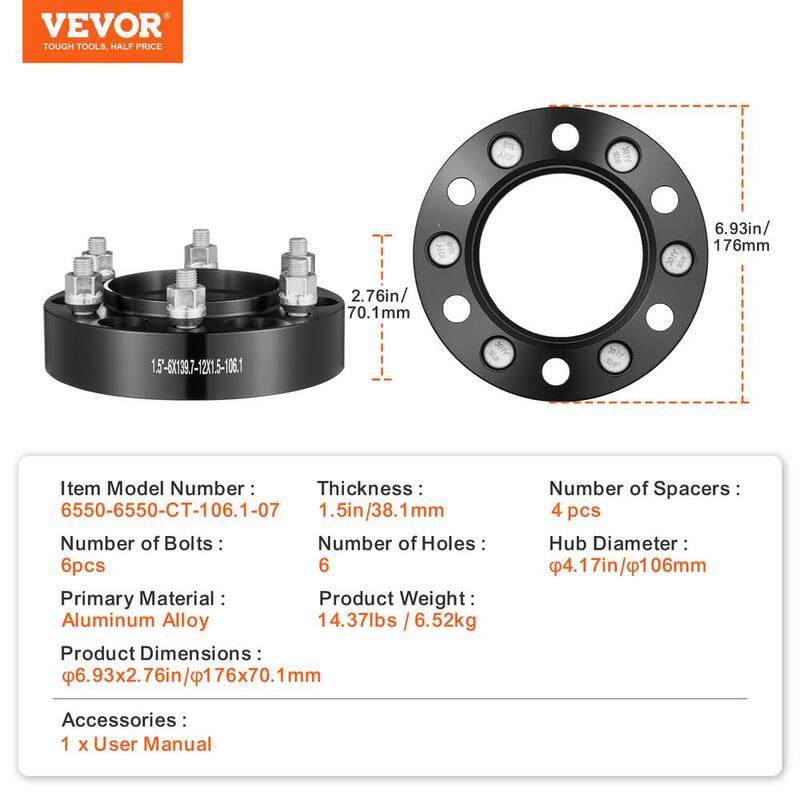 VEVOR Wheel Spacers, Wheel Adapters, 6 Lug Forged Spacer, Fit for 1996-2022 Toyota and Lexus, 4 PCS Black - LSSFLP15YC6XNE9HPV0