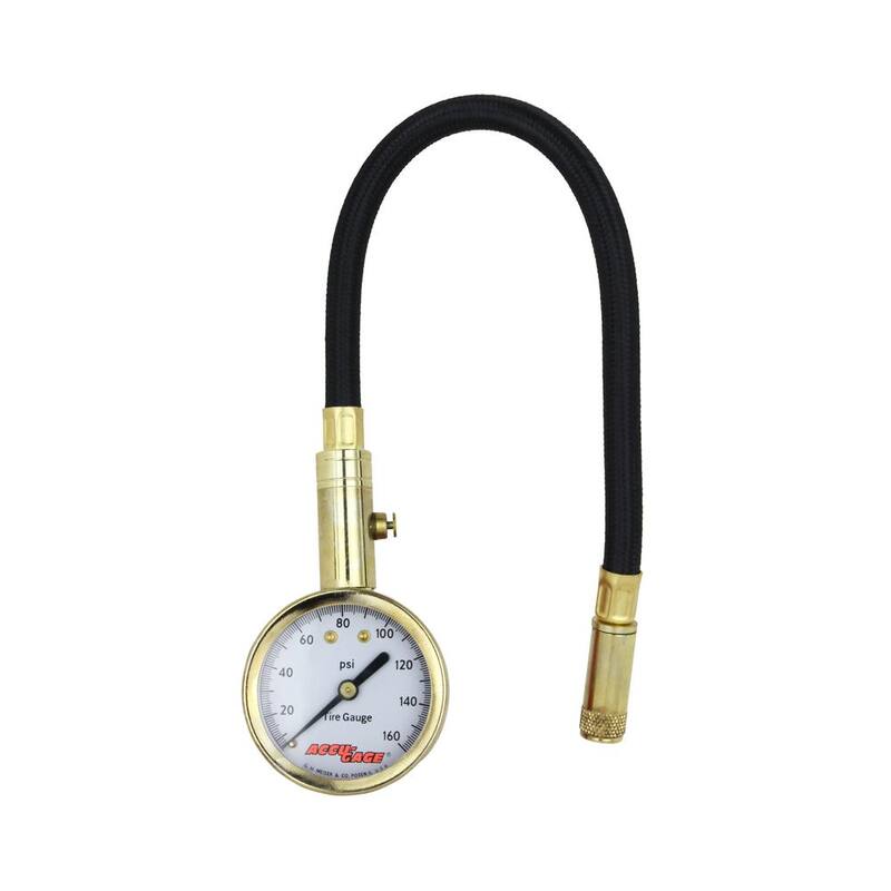 Accu-Gage Tire Pressure Gauge 11 in. Braided Air Hose Straight Air Chuck 160 PSI - H160X