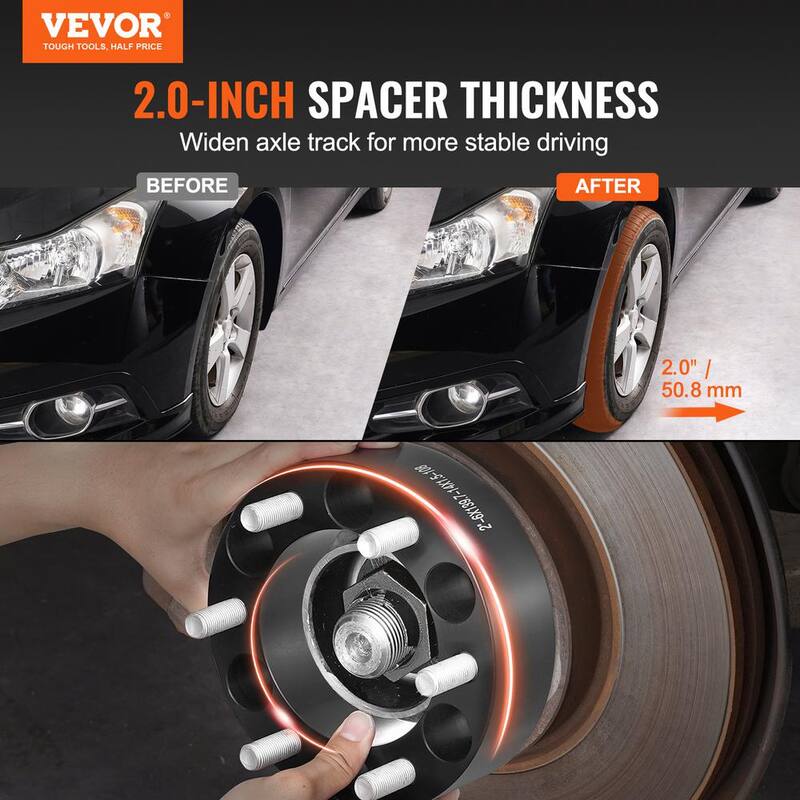 VEVOR 2 in. 6 in. x 5.5 in. Wheel Spacers Wheel Adapters 6 Lug Forged Spacer 4 pcs Black - LSSFLP2YC6X5L87F5V0