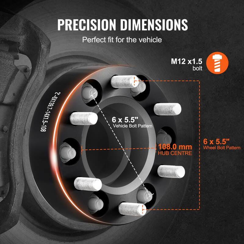 VEVOR 2 in. 6 in. x 5.5 in. Wheel Spacers Wheel Adapters 6 Lug Forged Spacer 4 pcs Black - LSSFLP2YC6X5L87F5V0