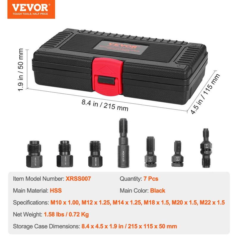 VEVOR 7-Piece Thread Chaser Set, Metric Thread Restorer Tool M10 M12 M14 M18 M20 M22, Rethreading Tool Kit with Storage Case - LWCXTZGZ7PCSPRU06V0