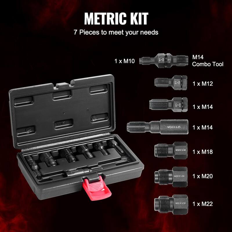 VEVOR 7-Piece Thread Chaser Set, Metric Thread Restorer Tool M10 M12 M14 M18 M20 M22, Rethreading Tool Kit with Storage Case - LWCXTZGZ7PCSPRU06V0