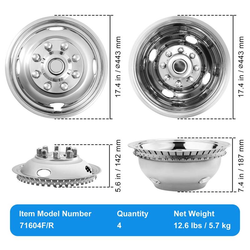 VEVOR 16-inch Wheel Simulators, 304 Stainless Steel Wheel Simulator Kit with Mirror Polished Finish, Ford F350 (1974-1998) - CLMNQ16YC4PCQWZ22V0-0816