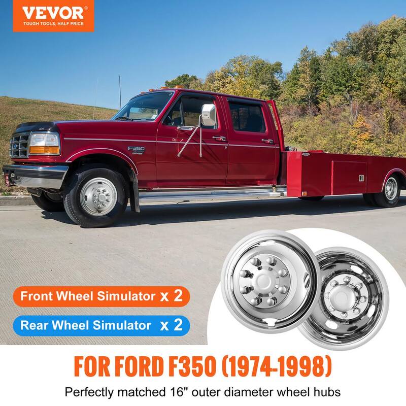 VEVOR 16-inch Wheel Simulators, 304 Stainless Steel Wheel Simulator Kit with Mirror Polished Finish, Ford F350 (1974-1998) - CLMNQ16YC4PCQWZ22V0-0816