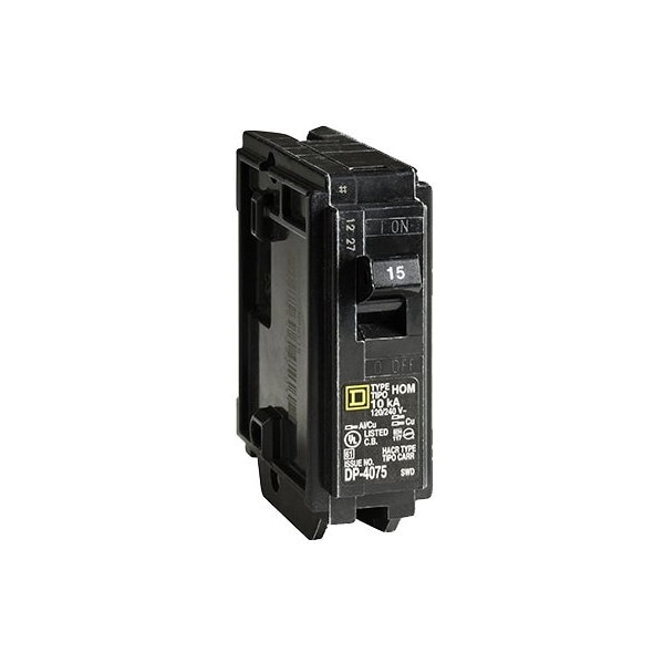 Square D Circuit Breaker, HOM Series, 15A, 1 Pole, 120/240V AC, 10kA - HOM115C