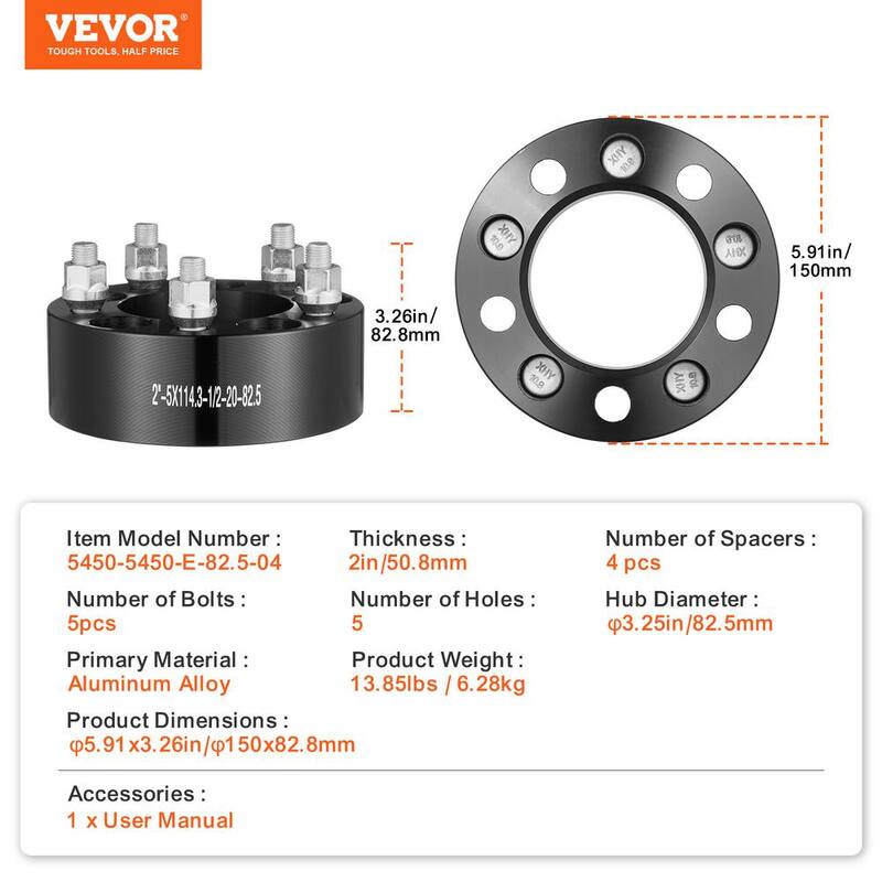 VEVOR 2 in. 5 in. x 4.5 in. Wheel Spacers Wheel Adapters 5 Lug Forged Spacer 4 pcs Black - LSSFLP2YC5X4RGBBFV0