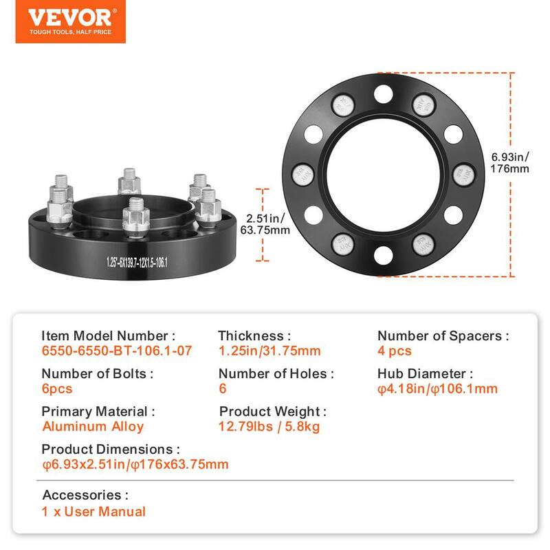 VEVOR Wheel Spacers, Wheel Adapters, 6 Lug Forged Spacer, Fit for 1979-2023 Toyota and Lexus, 4 PCS Blue - LSSFLP125YC65I4HSV0