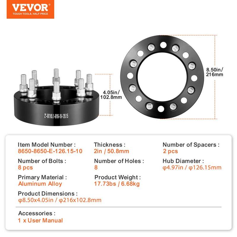 VEVOR Wheel Spacers, Wheel Adapters, 8 Lug Forged Spacer, Fit for Dodge Ram 2500, Ram 3500 and Ford F250, F350, 2 PCS Black - LSSFLP2YC8X6YLX2BV0