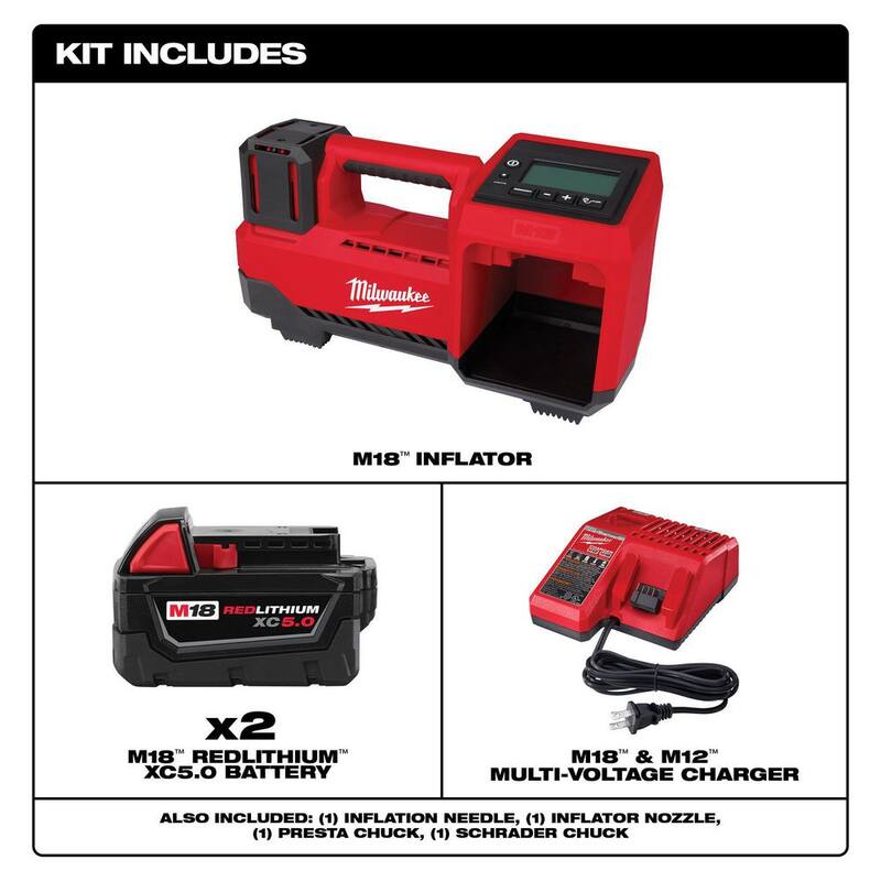 Milwaukee M18 18-Volt Lithium-Ion Cordless Inflator with Two 5.0ah and Charger - 48-59-1852B-2848-20