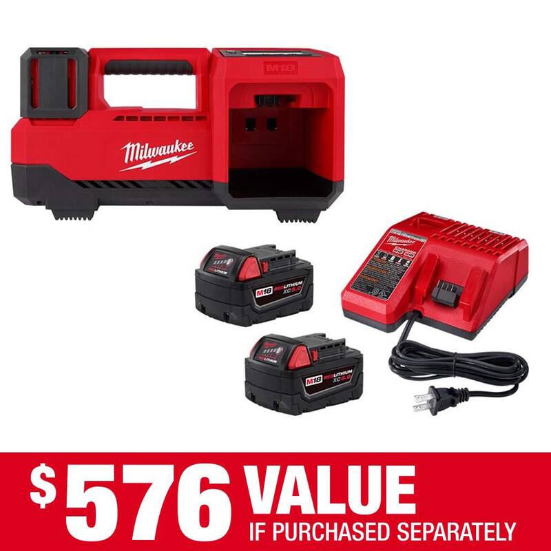 Milwaukee M18 18-Volt Lithium-Ion Cordless Inflator with Two 5.0ah and Charger - 48-59-1852B-2848-20