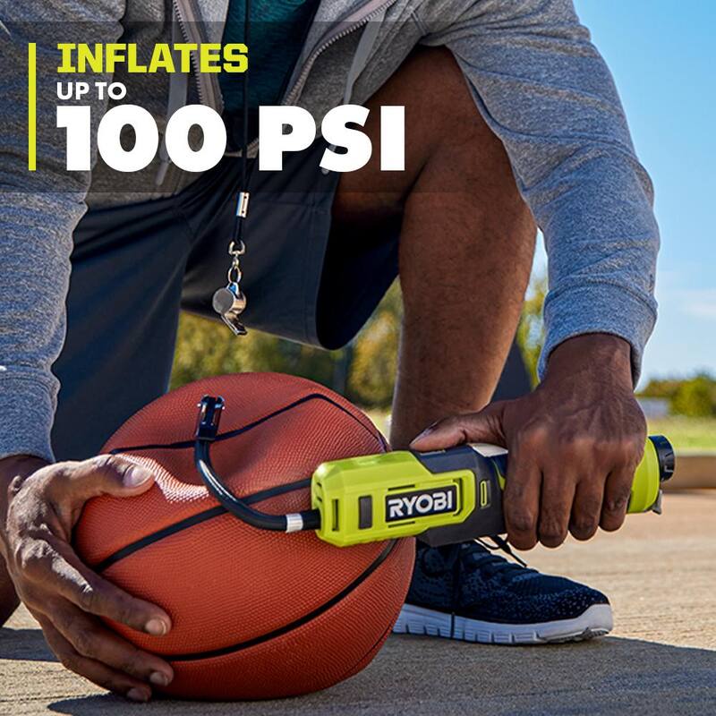RYOBI USB Lithium Cordless High Pressure Portable Inflator Kit with 2.0 Ah USB Lithium Battery and Charging Cable - FVIF51K