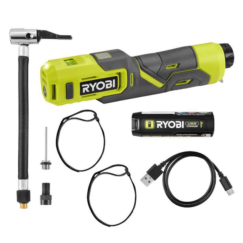 RYOBI USB Lithium Cordless High Pressure Portable Inflator Kit with 2.0 Ah USB Lithium Battery and Charging Cable - FVIF51K
