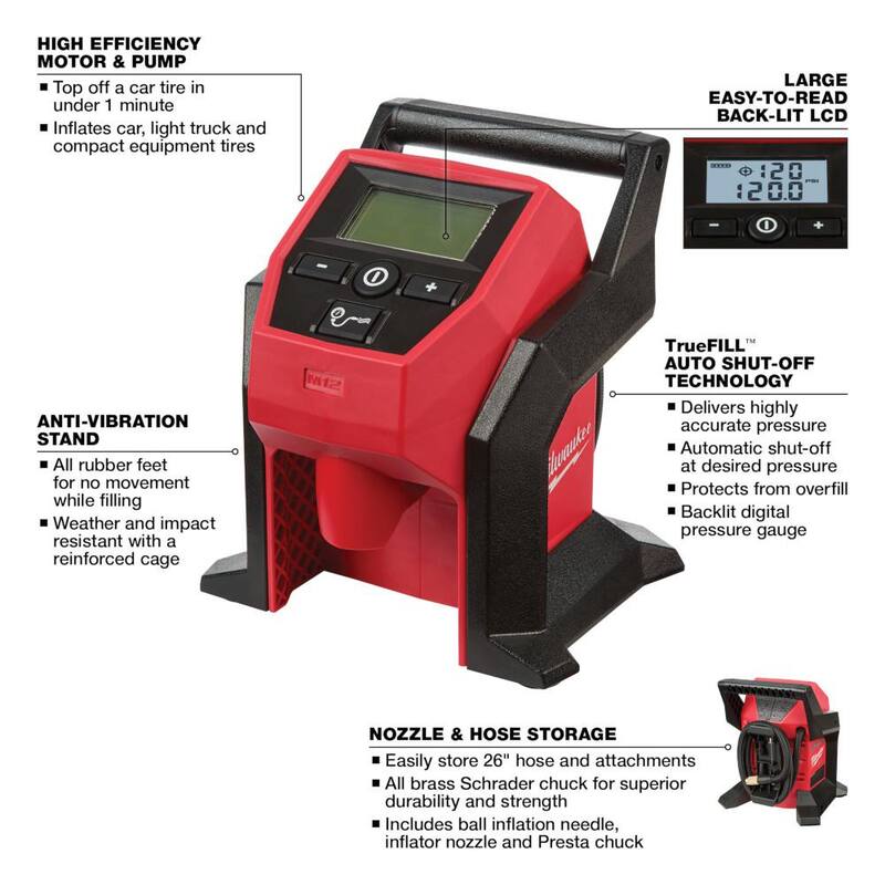 Milwaukee M12 12-Volt Lithium-Ion Cordless Electric Portable Inflator (Tool-Only) - 2475-20