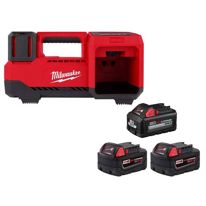 Milwaukee M18 18-Volt Lithium-Ion Cordless Portable Inflator w/M18 (1) High Output 6.0Ah Battery & (2) 5.0Ah Battery - 2848-20-48-11-1856