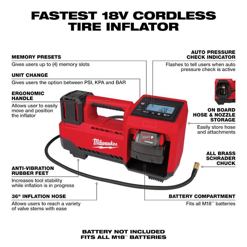 Milwaukee M18 18-Volt Lithium-Ion Cordless Portable Inflator w/M18 (1) High Output 6.0Ah Battery & (2) 5.0Ah Battery - 2848-20-48-11-1856