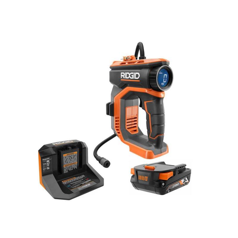 RIDGID 18V Cordless Portable Inflator Kit with 2.0 Ah Battery and Charger - R87044KN