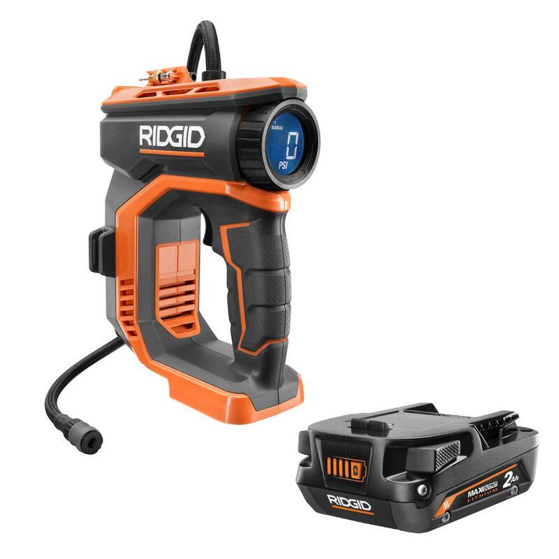 RIDGID 18V Cordless Portable Inflator with 2.0 Ah MAX Output Battery - R87044-AC840020
