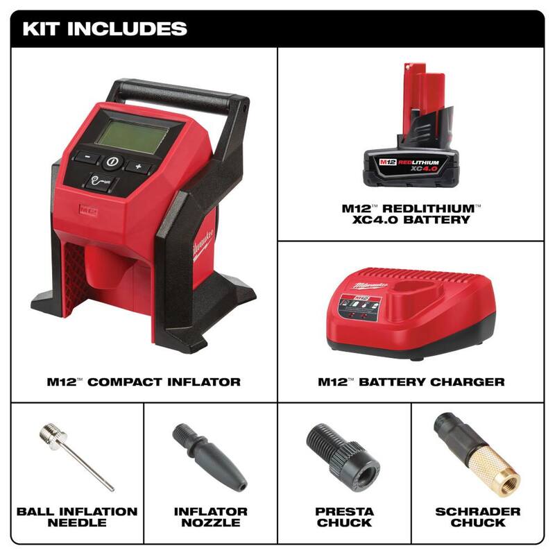 Milwaukee M12 12-Volt Lithium-Ion Cordless Electric Portable Inflator Kit with 4.0 Ah Battery and Charger - 2475-21XC