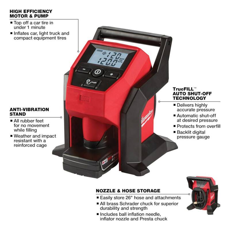 Milwaukee M12 12-Volt Lithium-Ion Cordless Electric Portable Inflator Kit with 4.0 Ah Battery and Charger - 2475-21XC