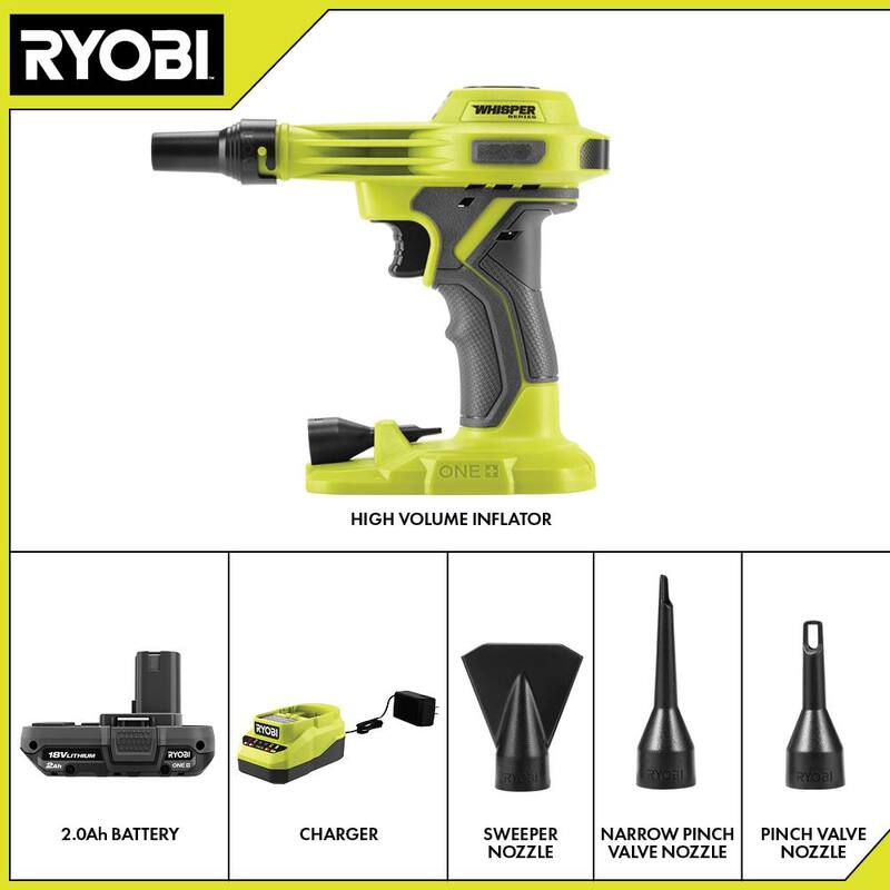 RYOBI ONE+ 18V High Volume Inflator Kit with 2.0Ah Battery and Charger - PCL016K1