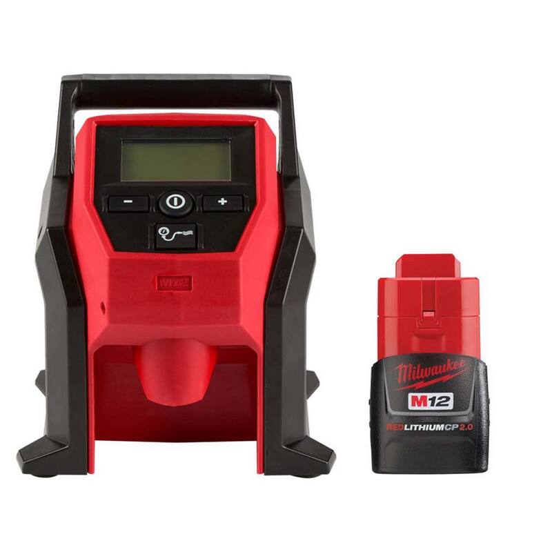 Milwaukee M12 12-Volt Electric Portable Inflator (Tool-Only) with M12 12-Volt Lithium-Ion 2.0 Ah Compact Battery Pack - 2475-20–48-11-2420
