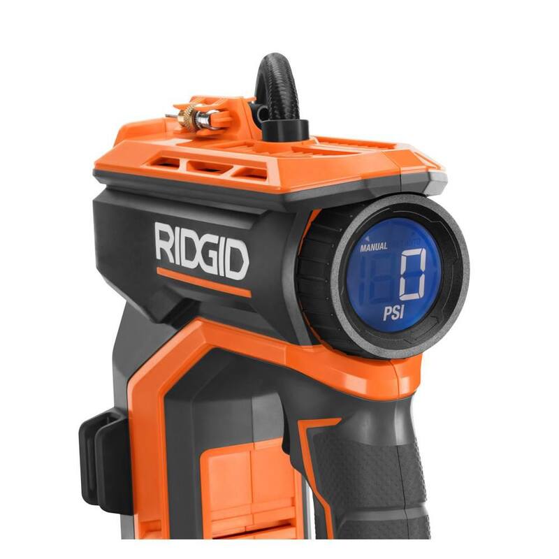 RIDGID 18V Cordless Digital Inflator Kit with 2.0 Ah Battery and Charger with 18V Cordless LED Work Light - R87044KN-R8695B