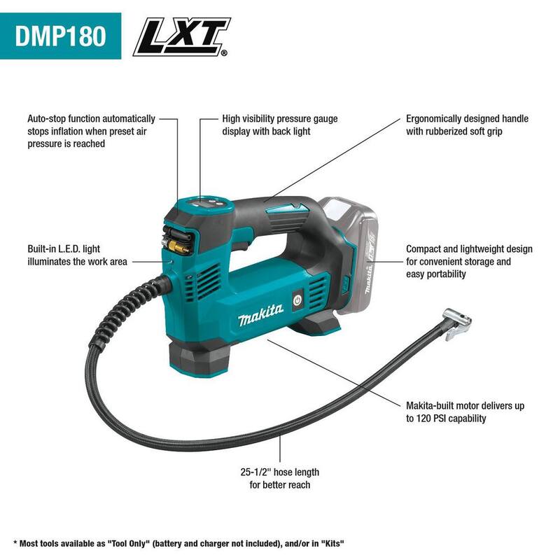 Makita 18V LXT Lithium-Ion Cordless Electric Portable Inflator Kit (1.5Ah) - DMP180SYX