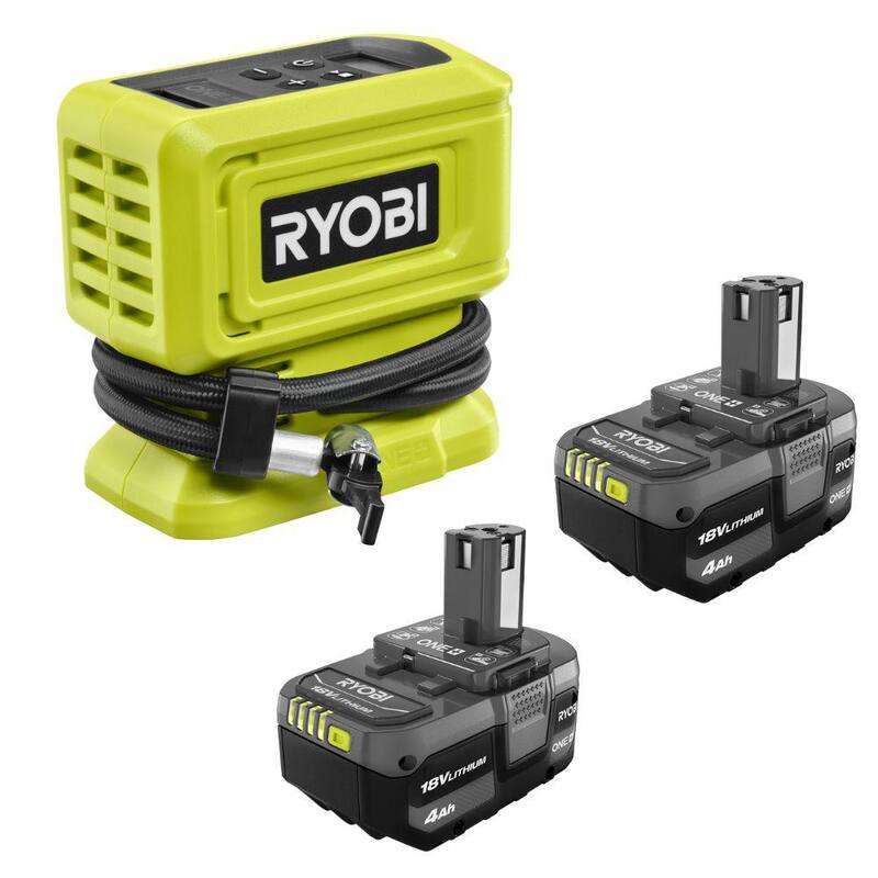 RYOBI ONE+ 18V Cordless High Pressure Inflator with ONE+ 18V Lithium-Ion 4.0 Ah Battery (2-Pack) - PCL001B-PBP2005