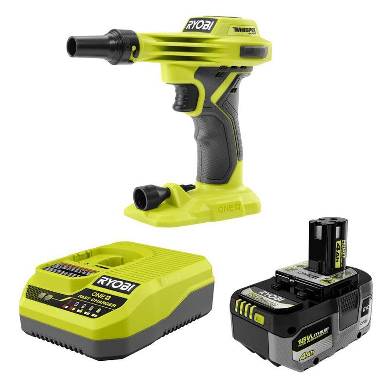 RYOBI ONE+ 18V Cordless High Volume Inflator with ONE+ 18V HIGH PERFORMANCE 4.0 Ah Battery and Charger - PCL016B-PSK014