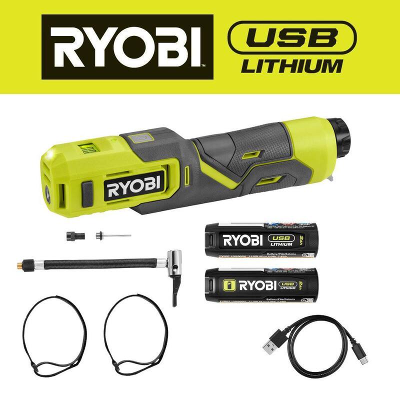 RYOBI USB Lithium High Pressure Inflator Kit with 2.0Ah USB Lithium Battery - FVIF51K-FVB02