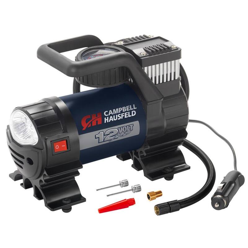 Campbell Hausfeld Mighty 150 PSI Lightweight 12V Portable Inflator with Safety Light and Inflation Accessories - AF010400